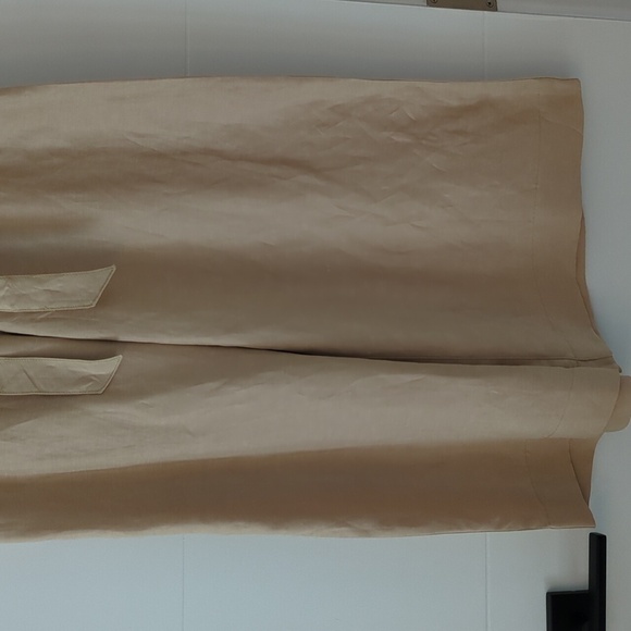 H Halston Beige Wide-Leg High Waisted Paper Bag Linen Blend Beachy Trousers XL - Picture 3 of 6